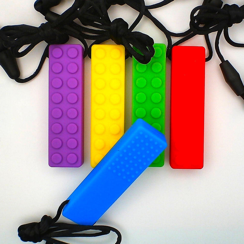 Colourful brick-shaped chew necklaces